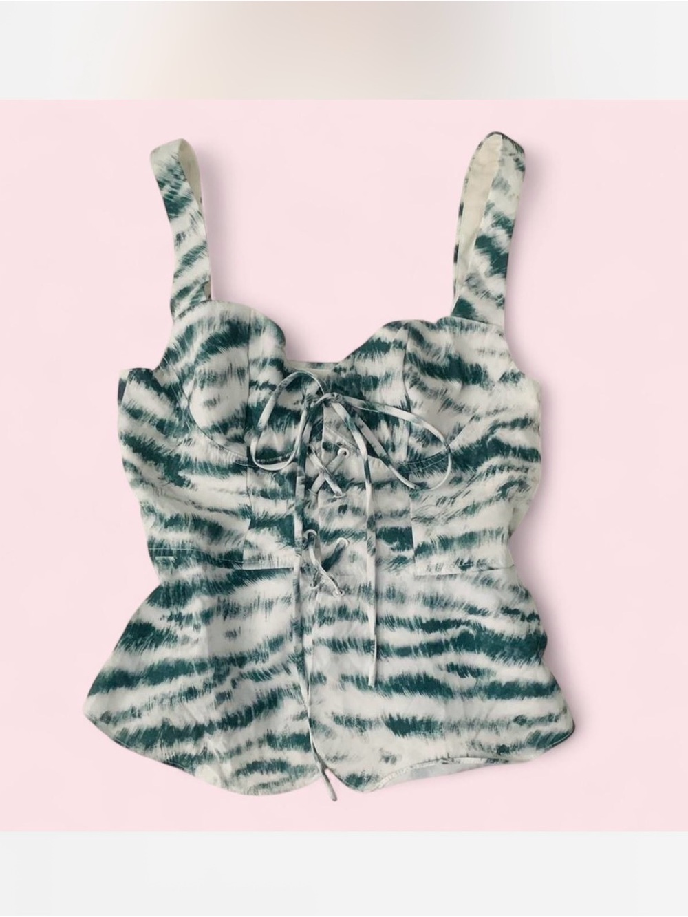 Tie-Front Zebra Print Tank Top in Green and White